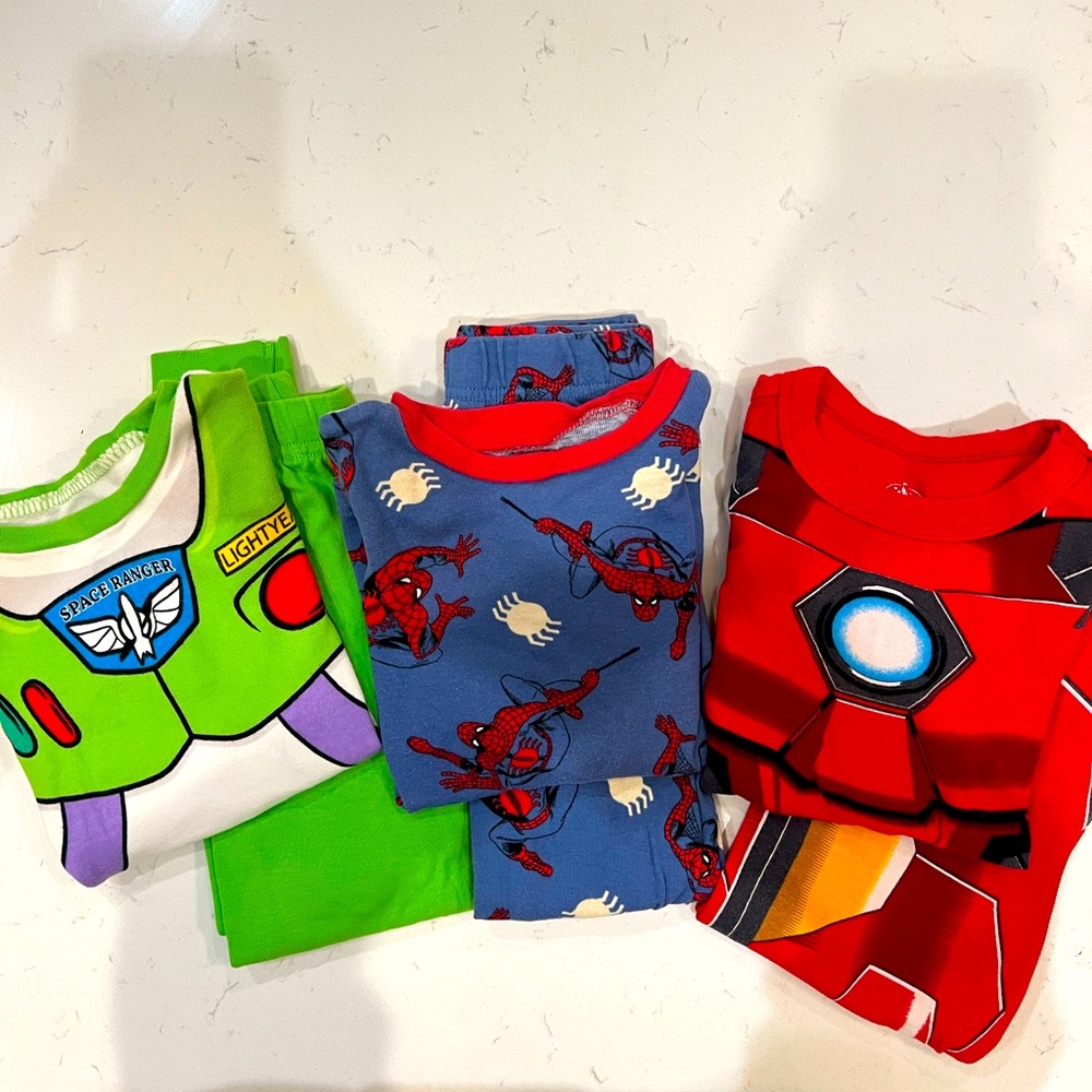 3 pack lot of boys pajamas superhero size 5/6